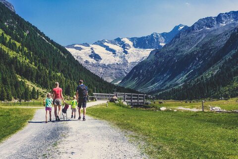 Eine Familie wandert in der Natur