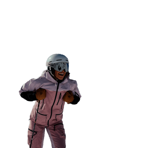 Vier Skifahrer drei haben einen Skier in der Luft