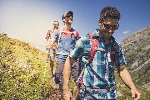 Drei Männer wandern durch die Natur