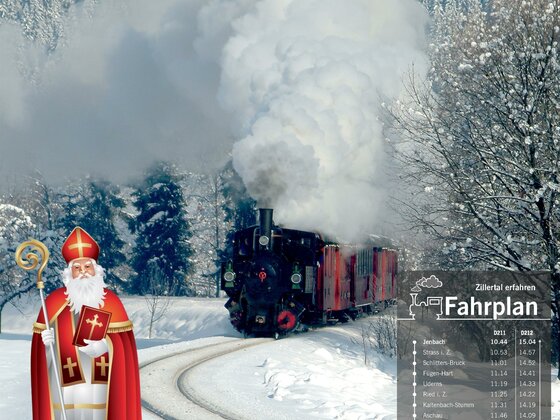 Nikolaus-Sonderfahrt: Dampfzug der Zillertalbahn am 5. Dezember